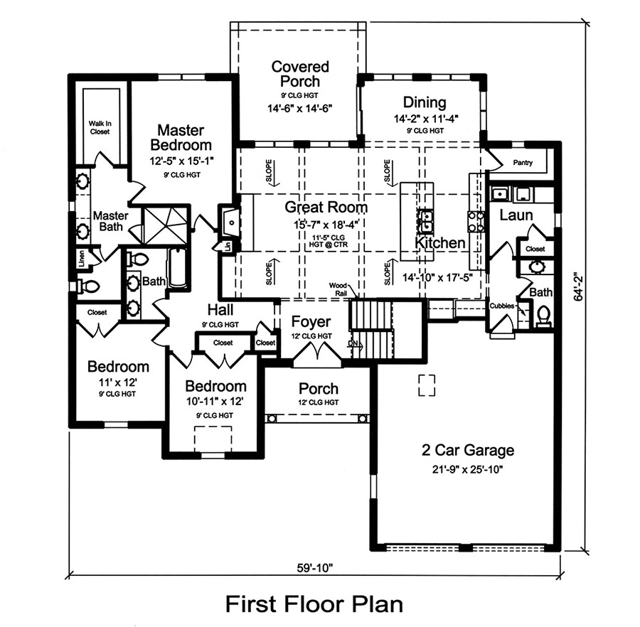 Floor Plan First Story of Traditional Plan #169-1135