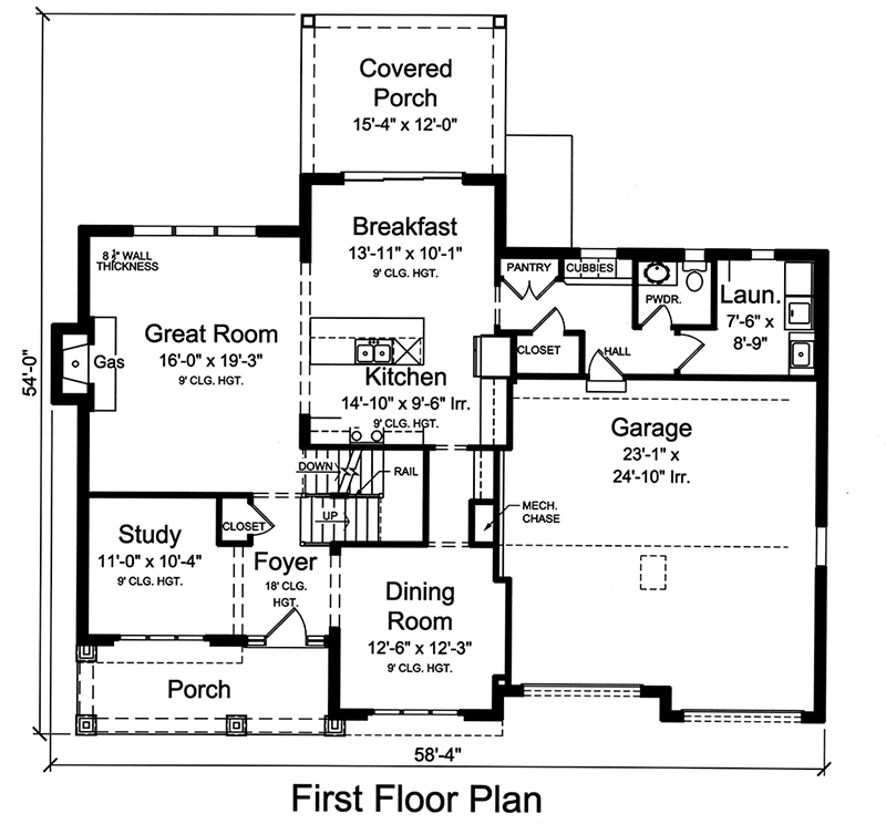Floor Plan First Story of Craftsman Plan #169-1137