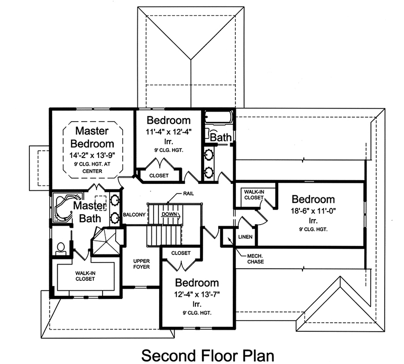 Floor Plan Second Story of Craftsman Plan #169-1137