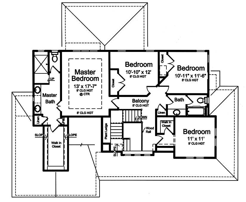 Floor Plan Second Story of Craftsman Plan #169-1138