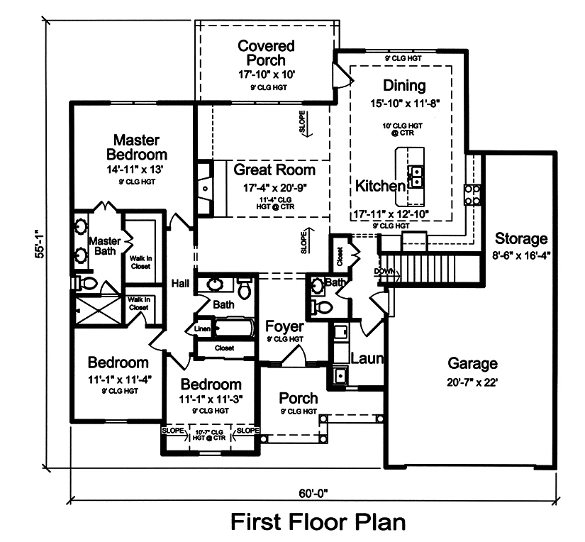 Floor Plan First Story of Traditional Plan #169-1139