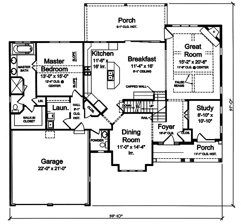 Floor Plan First Story of Country Plan #169-1141