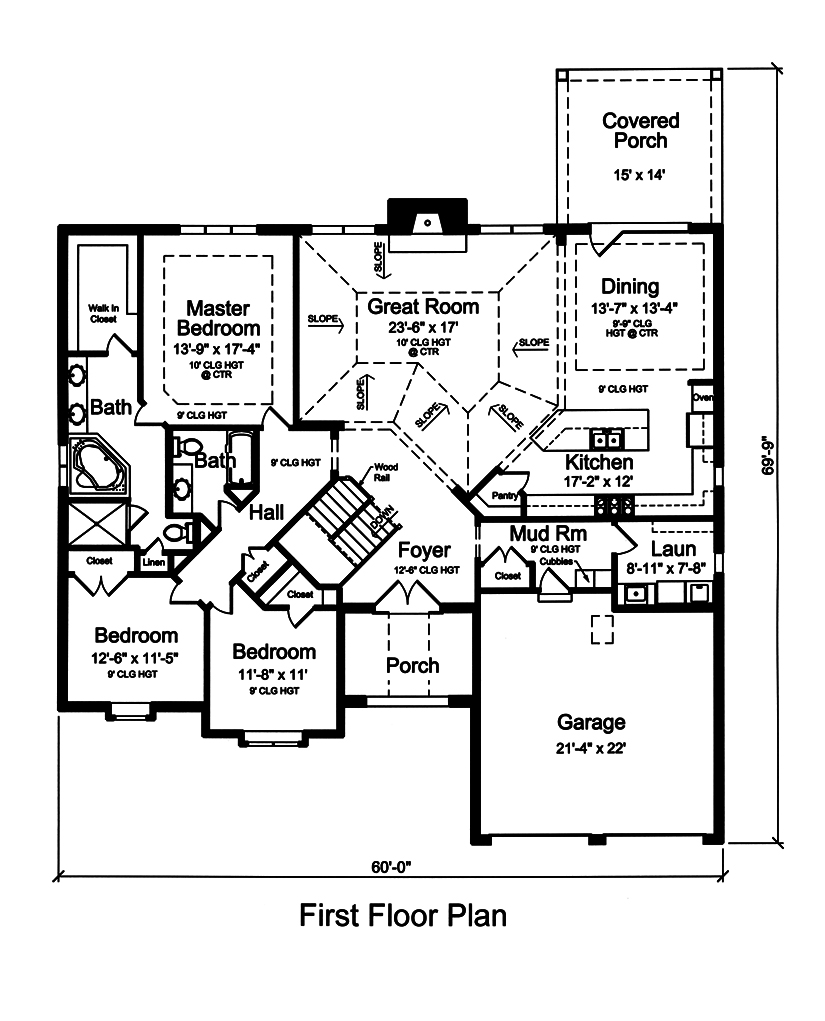 Floor Plan First Story of Ranch Plan #169-1142