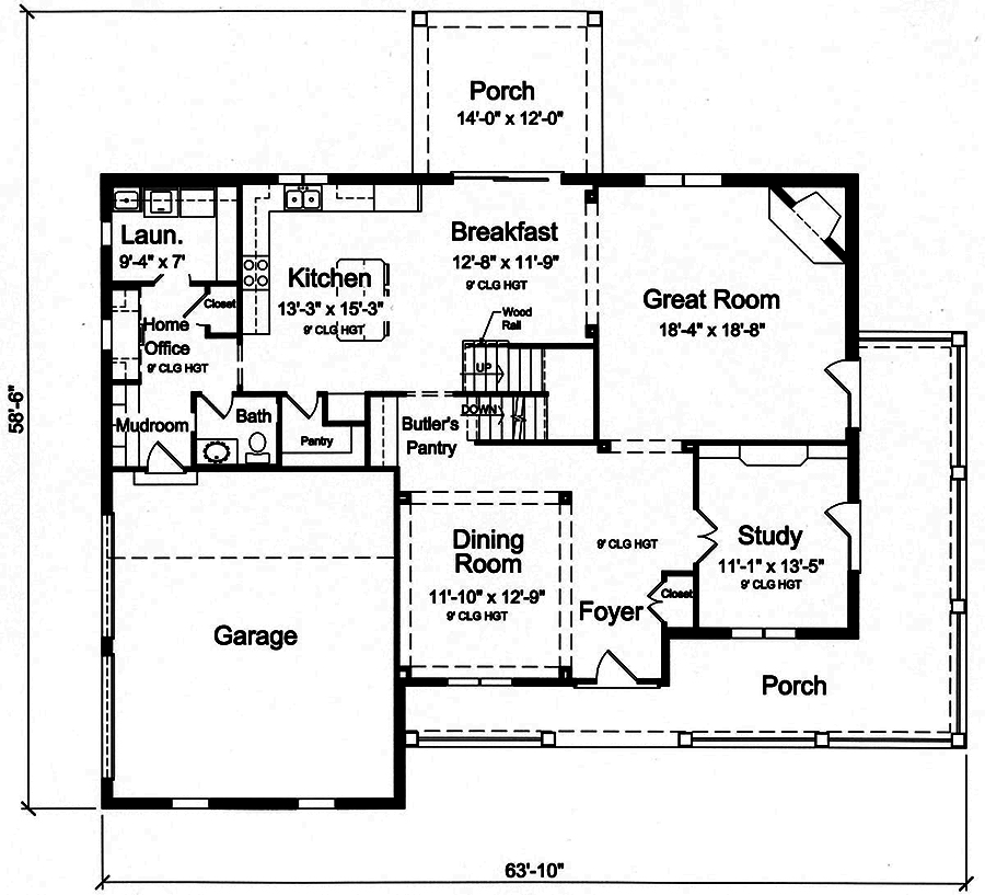Floor Plan First Story of Traditional Plan #169-1145
