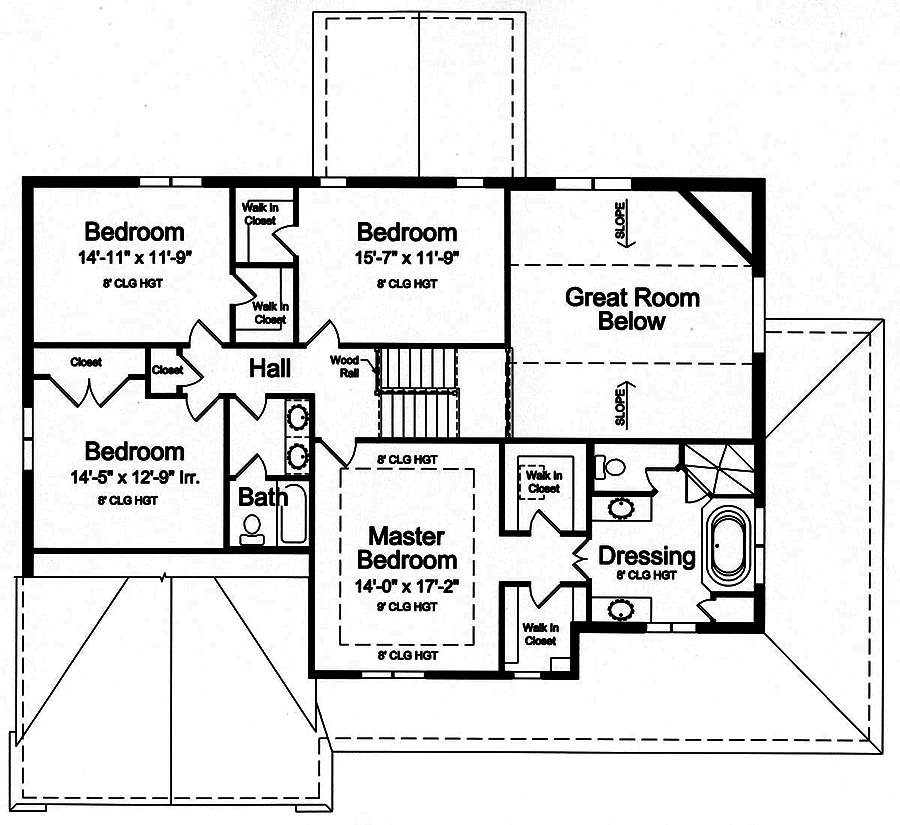 Floor Plan Second Story of Traditional Plan #169-1145