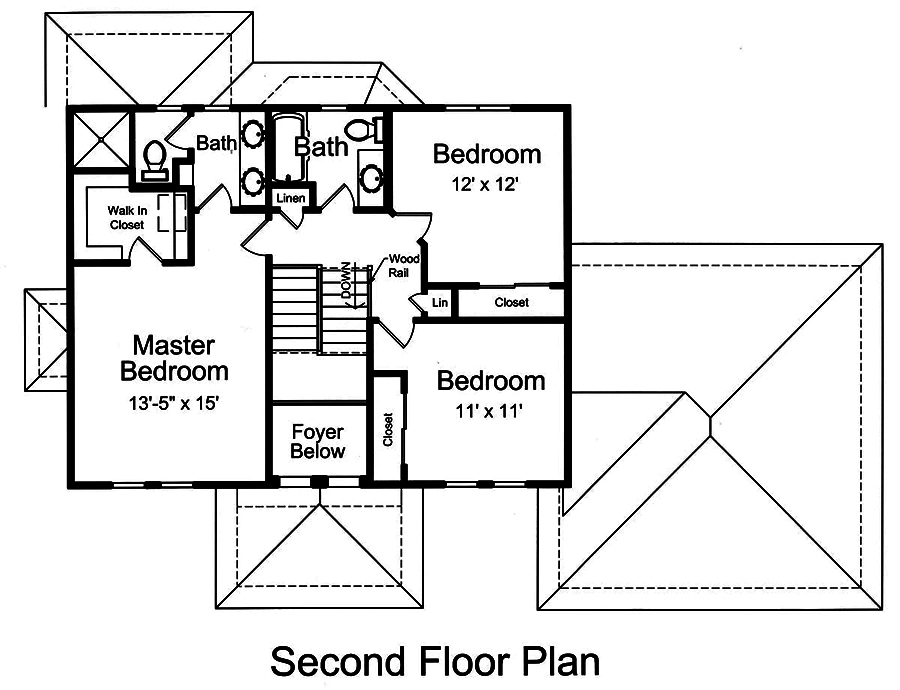 Floor Plan Second Story of Traditional Plan #169-1148