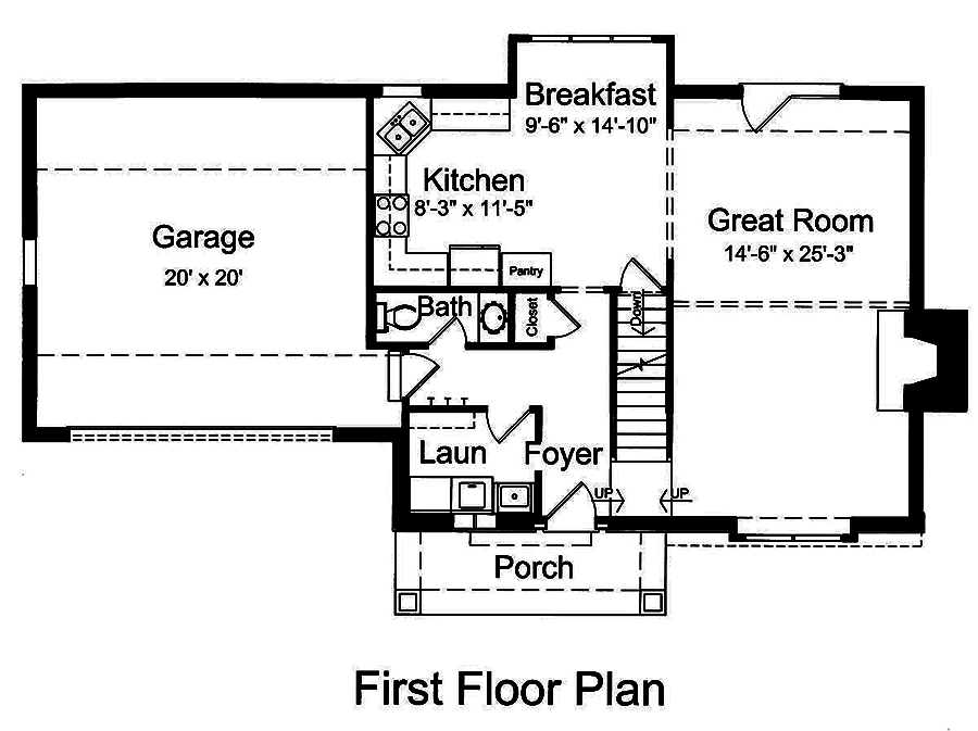 Floor Plan First Story of Traditional Plan #169-1158