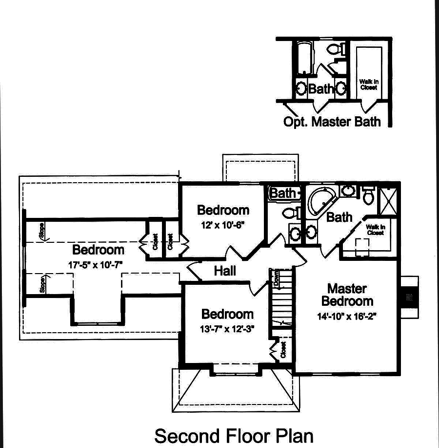 Floor Plan Second Story of Traditional Plan #169-1158