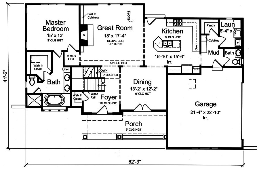 Floor Plan First Story of Traditional Plan #169-1162