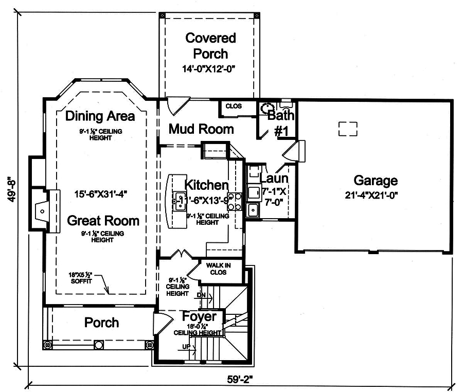 Floor Plan First Story of Craftsman Plan #169-1164