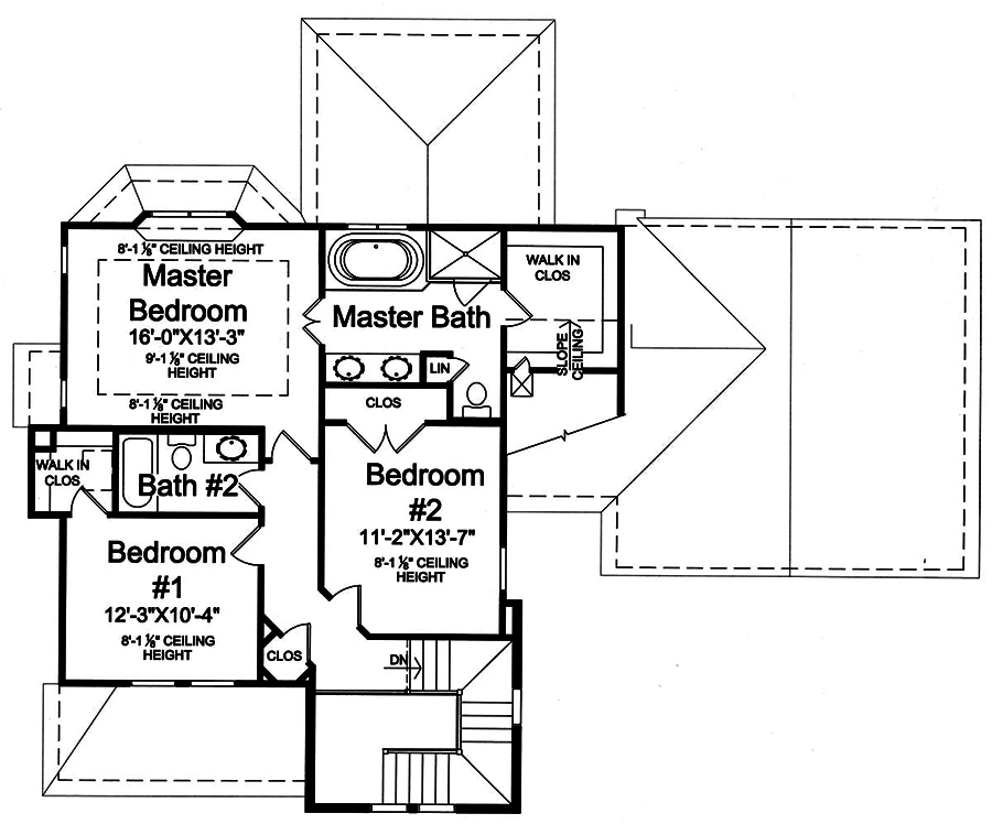 Floor Plan Second Story of Craftsman Plan #169-1164