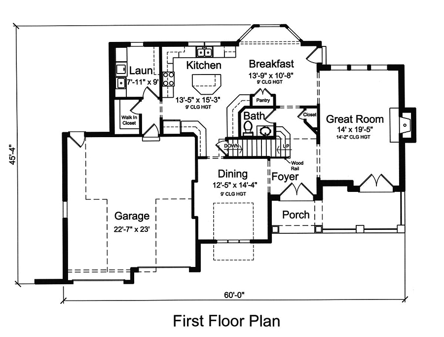 Floor Plan First Story of French Plan #169-1165