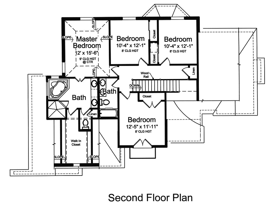 Floor Plan Second Story of French Plan #169-1165