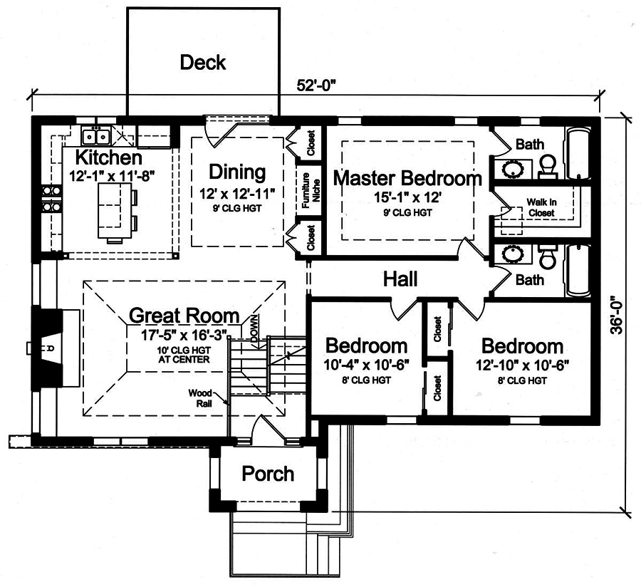 Floor Plan First Story of Ranch Plan #169-1167