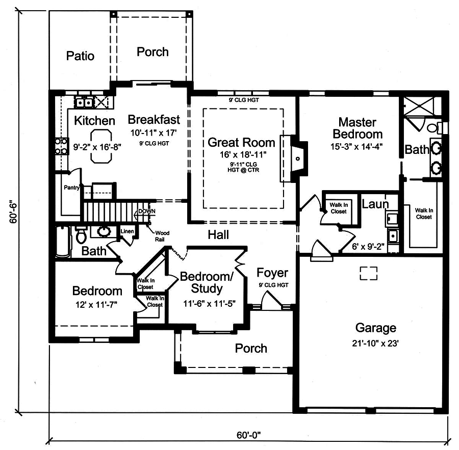 Floor Plan First Story of Traditional Plan #169-1168