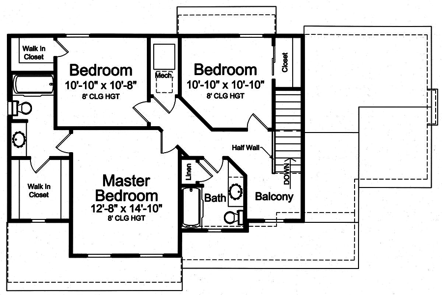 Floor Plan Second Story of Traditional Plan #169-1169