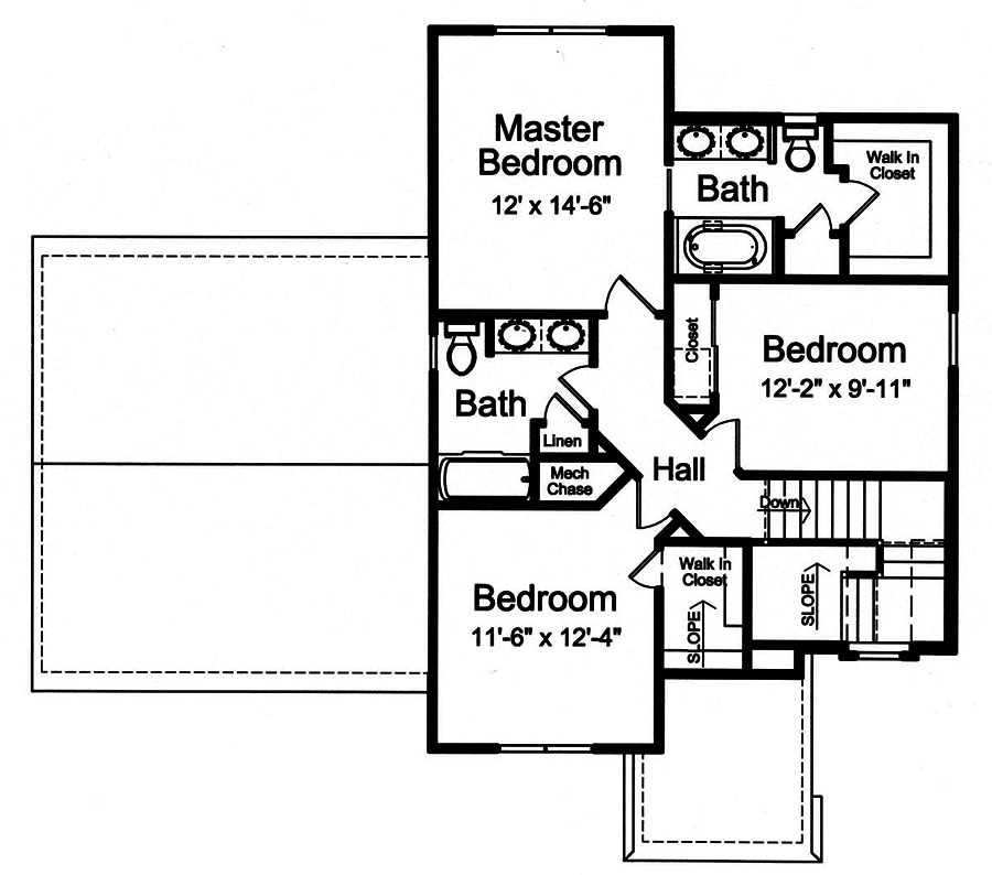 Floor Plan Second Story of Traditional Plan #169-1170