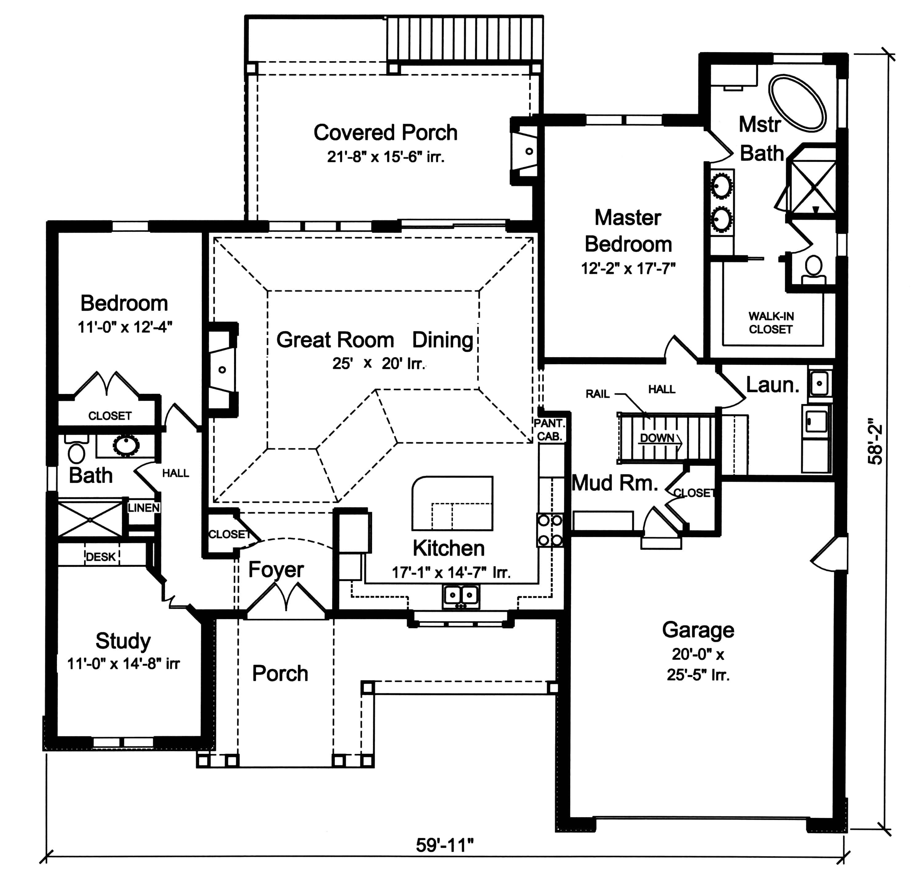 Floor Plan Main Level of Ranch Plan #169-1176