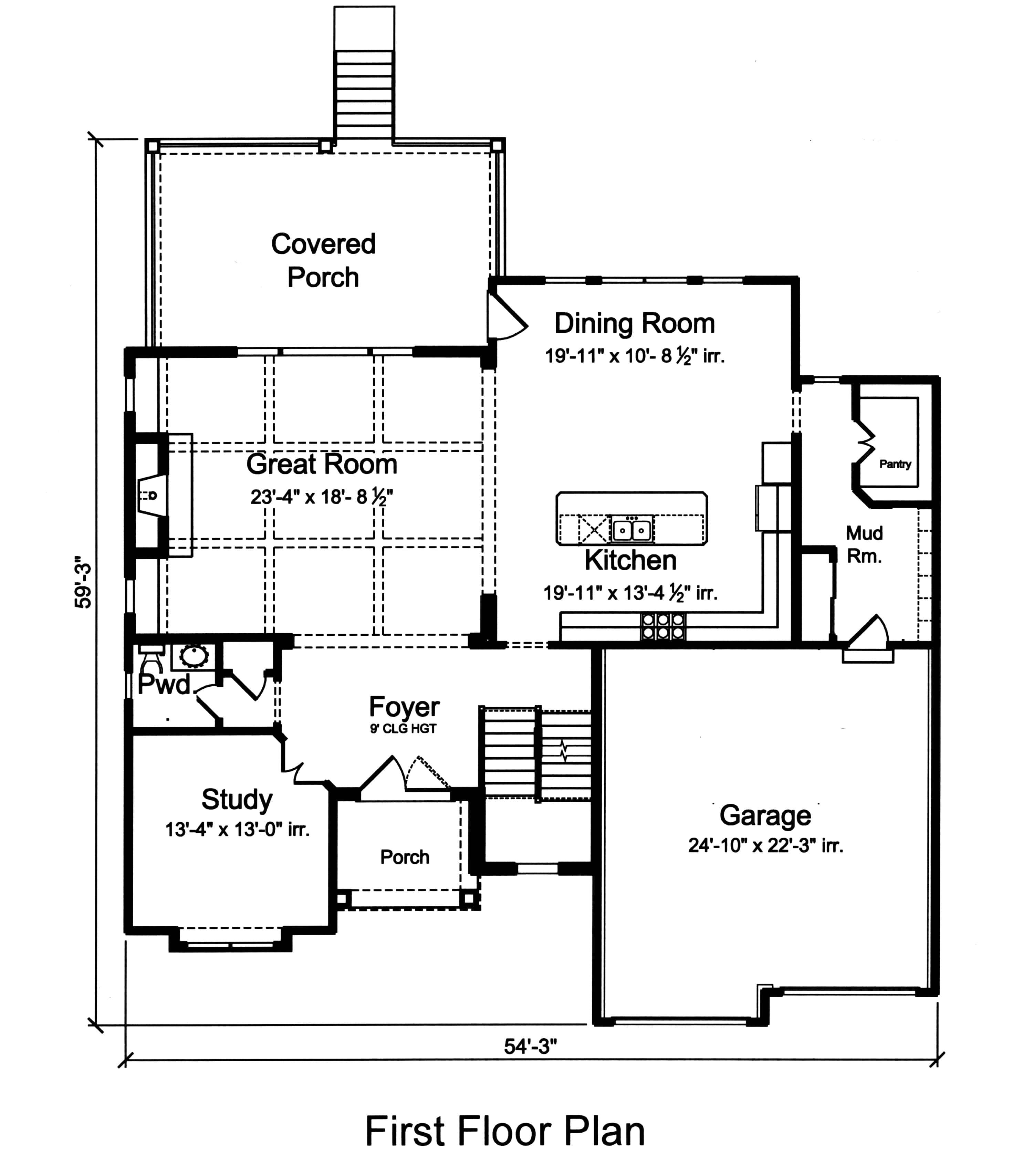 Floor Plan Main Level of Farmhouse Plan #169-1178
