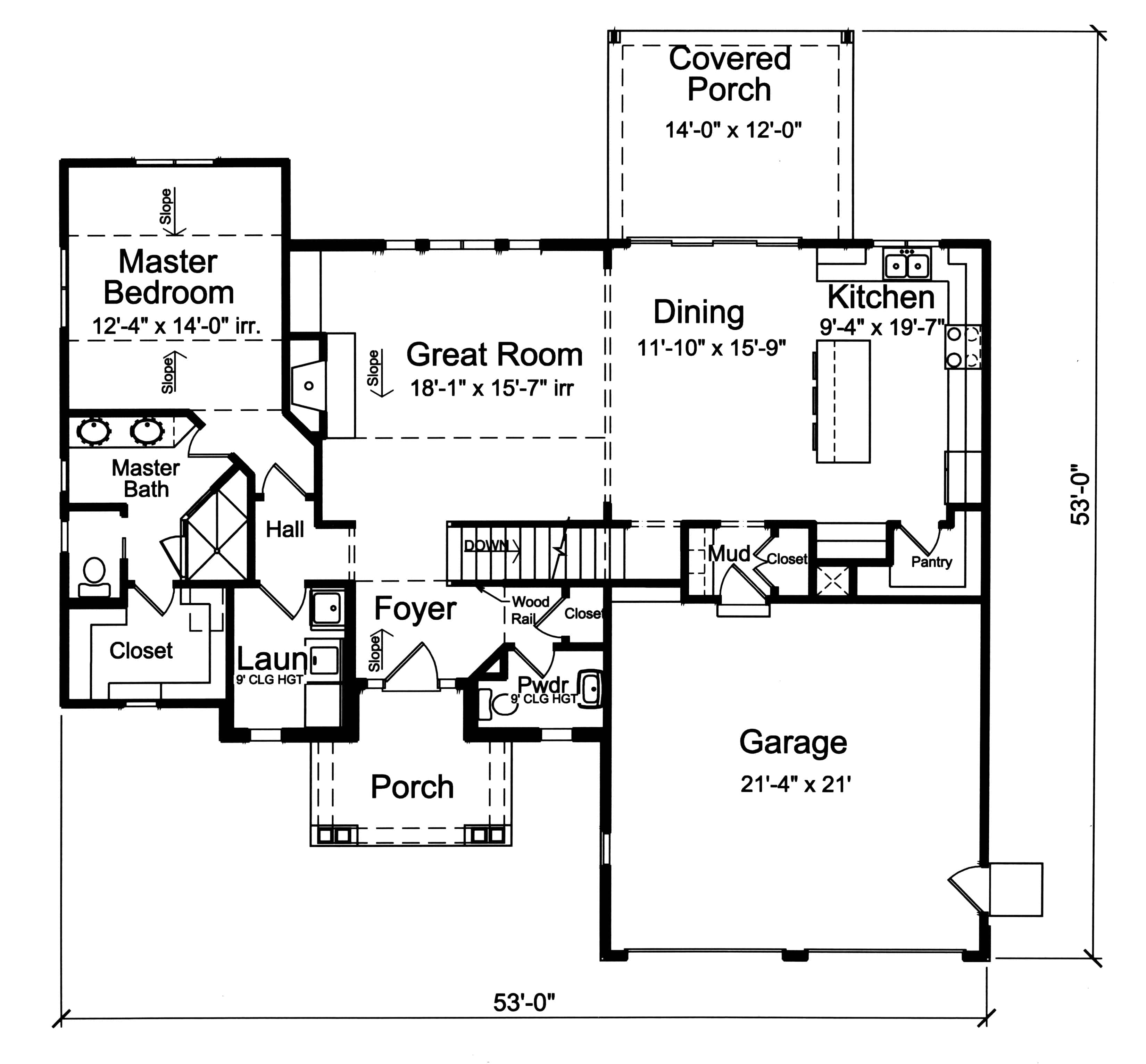 Floor Plan Main Level of Farmhouse Plan #169-1179