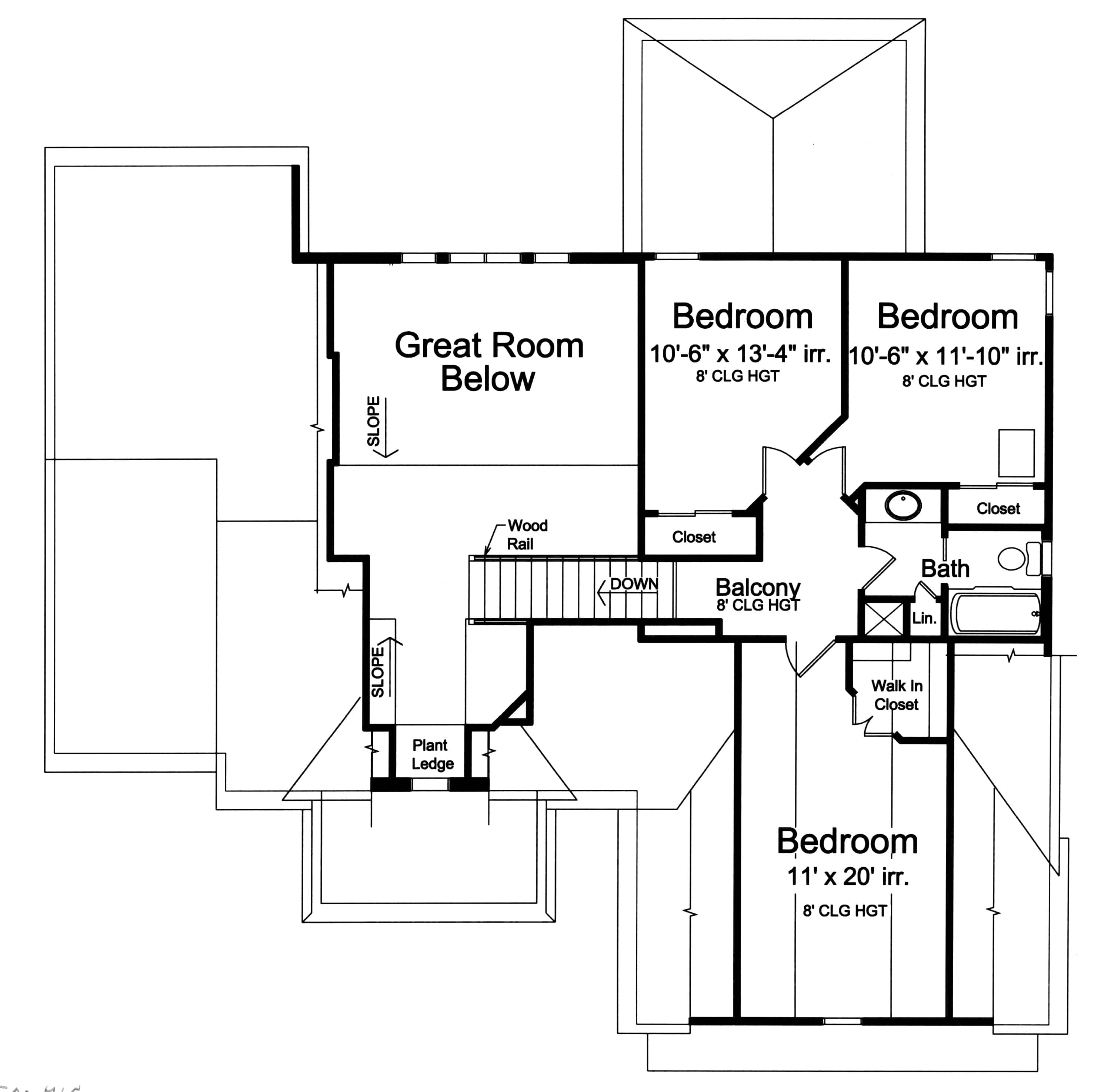Floor Plan Upper Level of Farmhouse Plan #169-1179