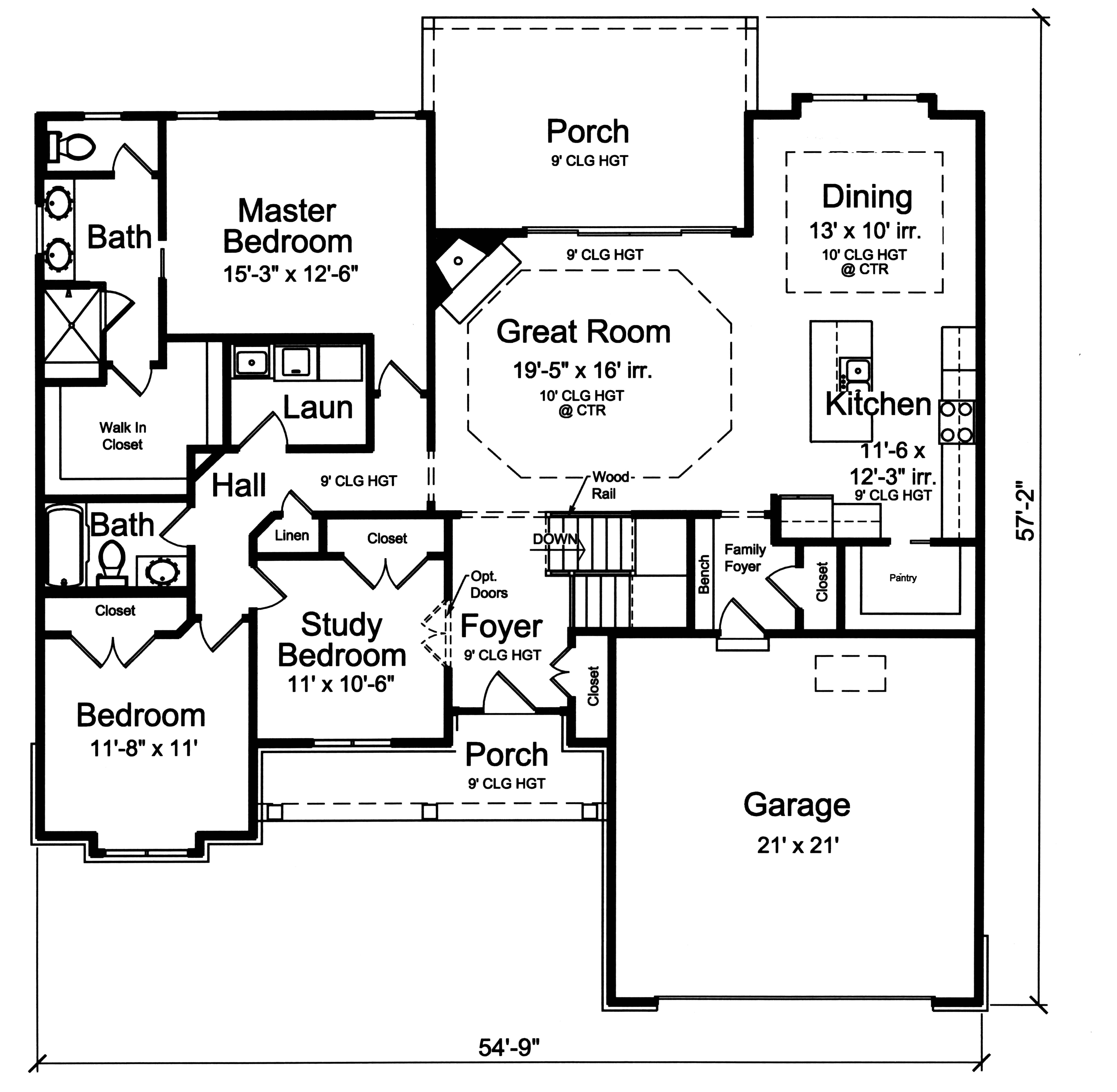 Floor Plan Main Level of Ranch Plan #169-1180