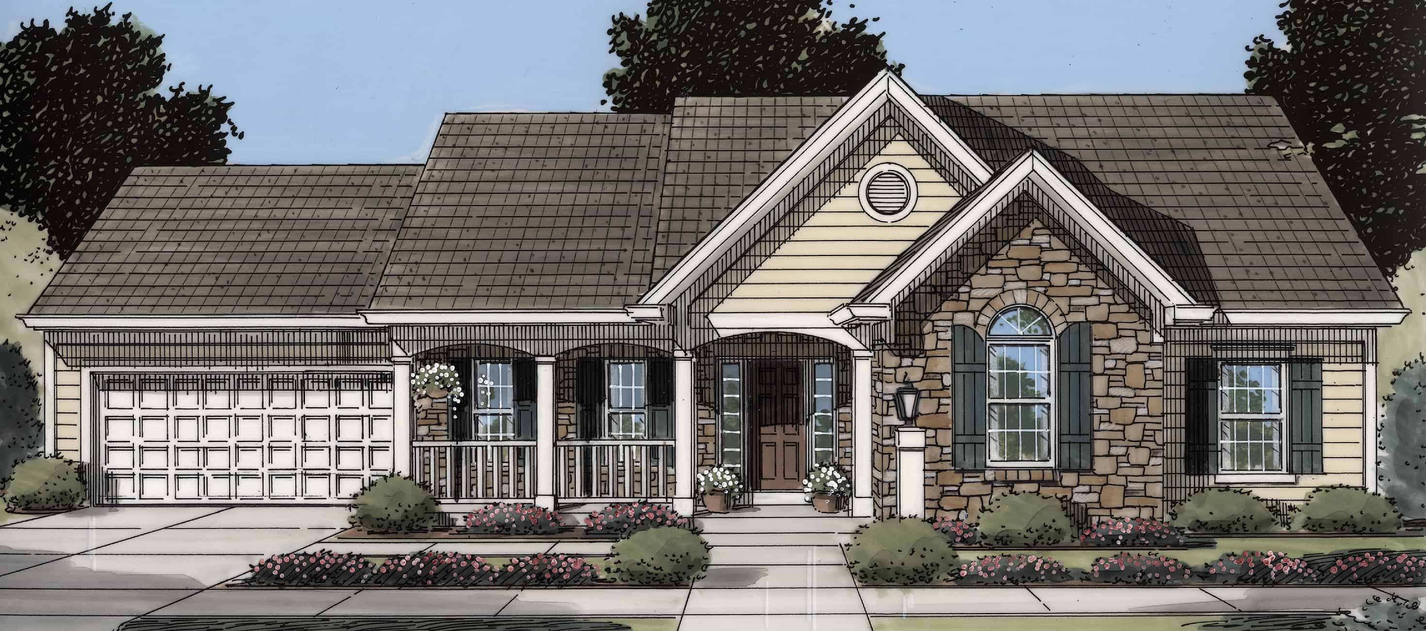 Front elevation of Ranch home (ThePlanCollection: House Plan #169-1181)