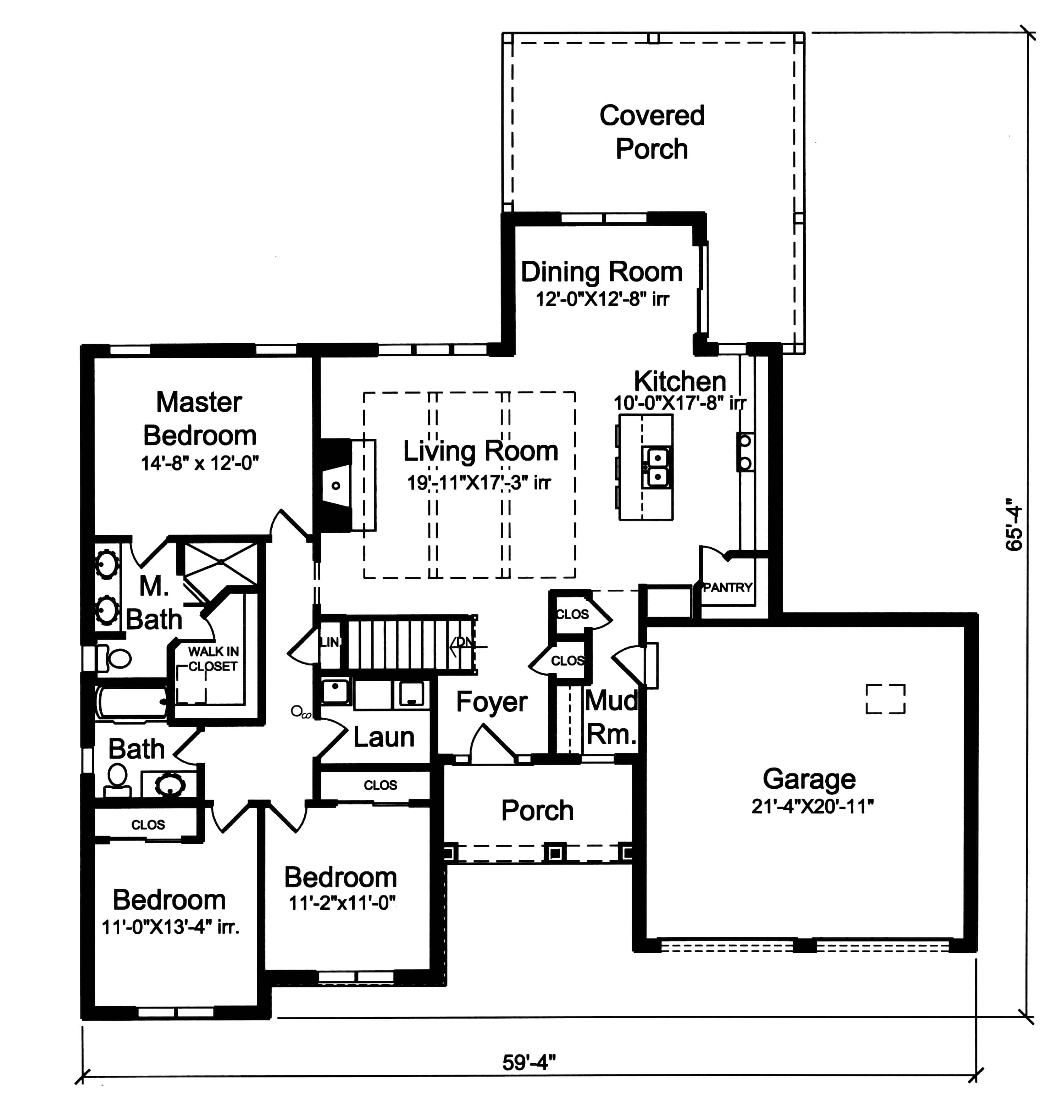 Floor Plan Main Level of Ranch Plan #169-1183