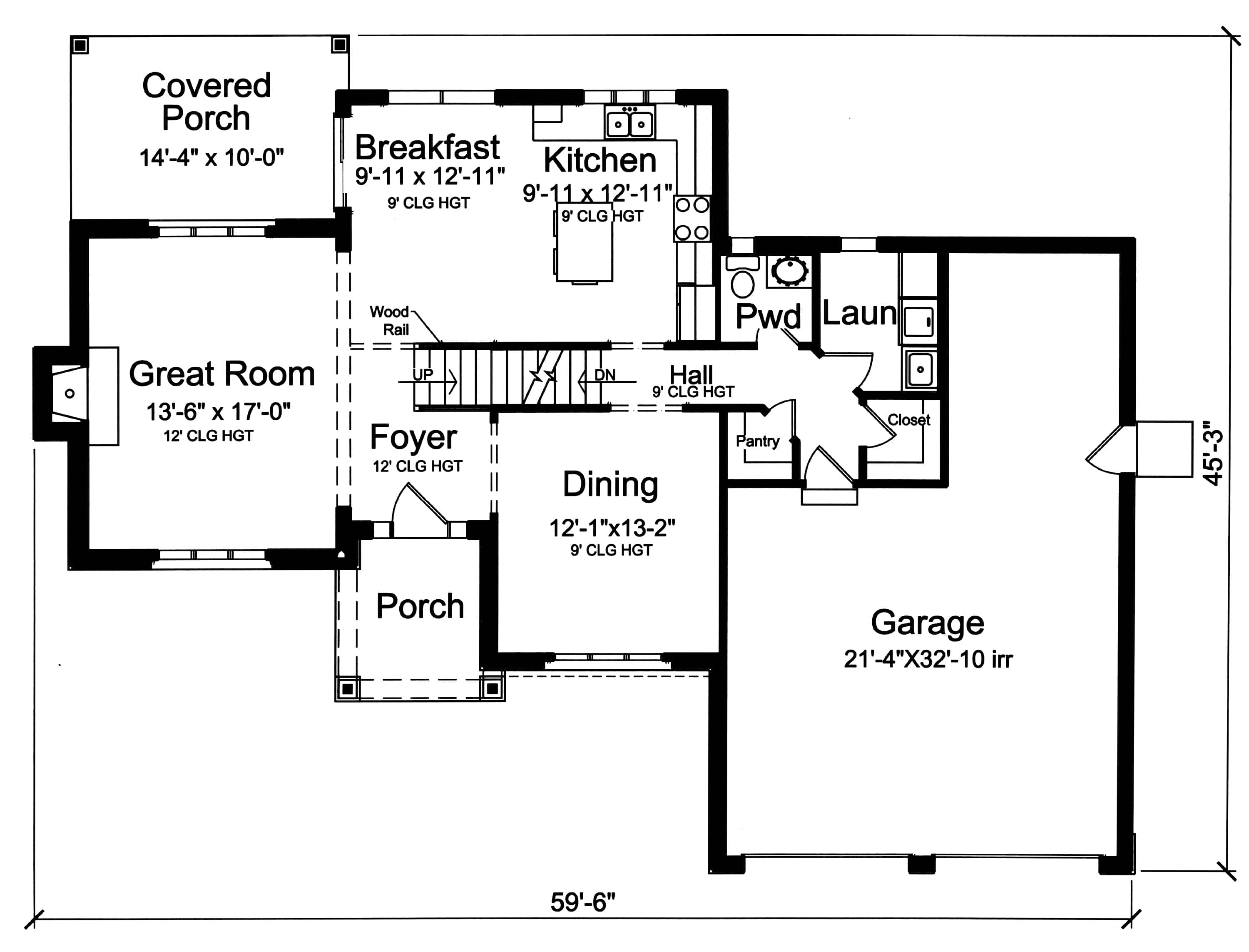 Floor Plan Main Level of Farmhouse Plan #169-1184