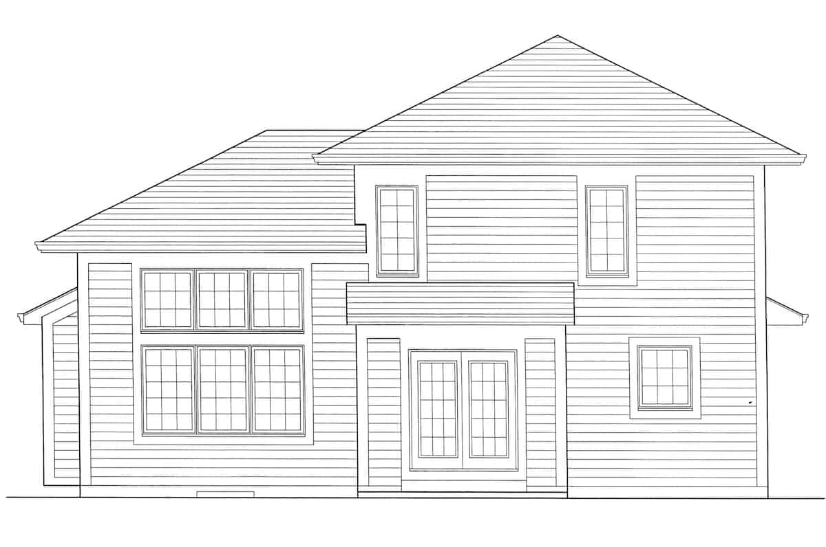 Home Plan Rear Elevation of this 3-Bedroom,1570 Sq Ft Plan -169-1187