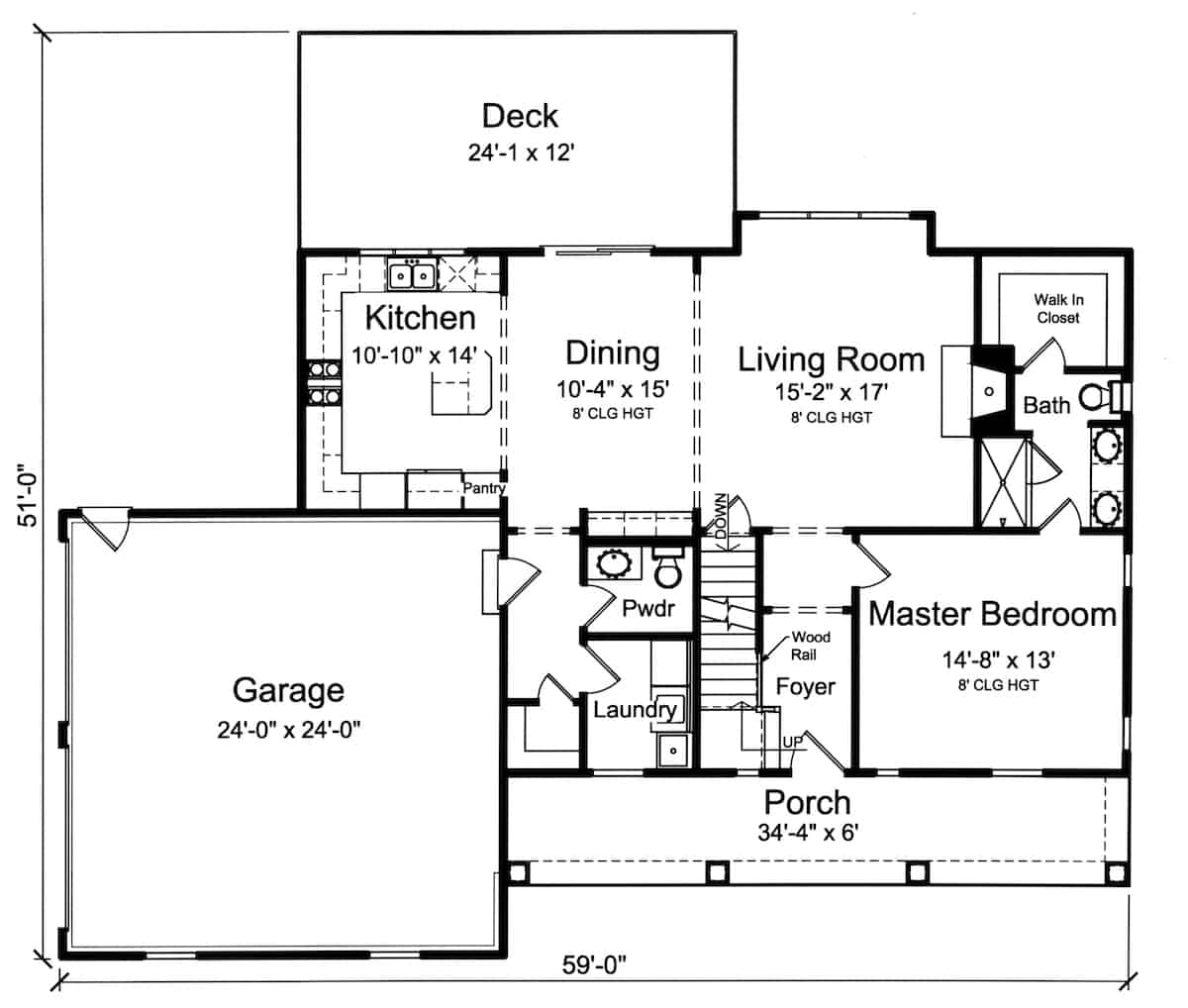 Main Level of Farmhouse Plan #169-1188