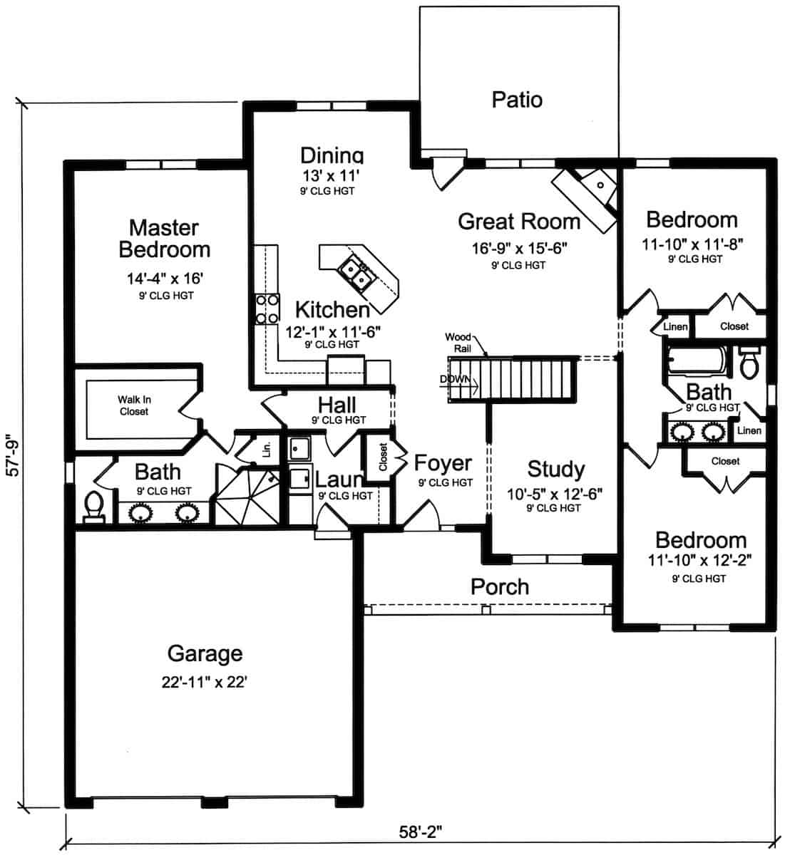 Main Level of Ranch Plan #169-1191