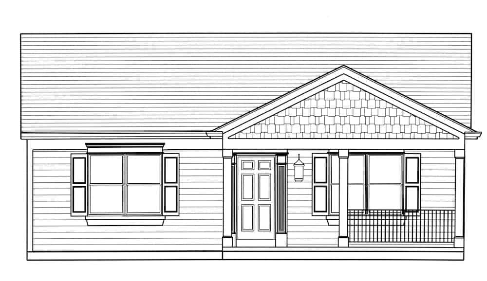 Home Plan Front Elevation of this 2-Bedroom,1029 Sq Ft Plan -169-1192