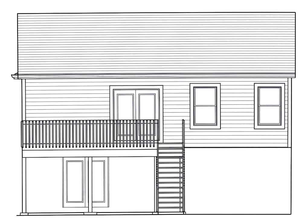 Home Plan Rear Elevation of this 2-Bedroom,1029 Sq Ft Plan -169-1192