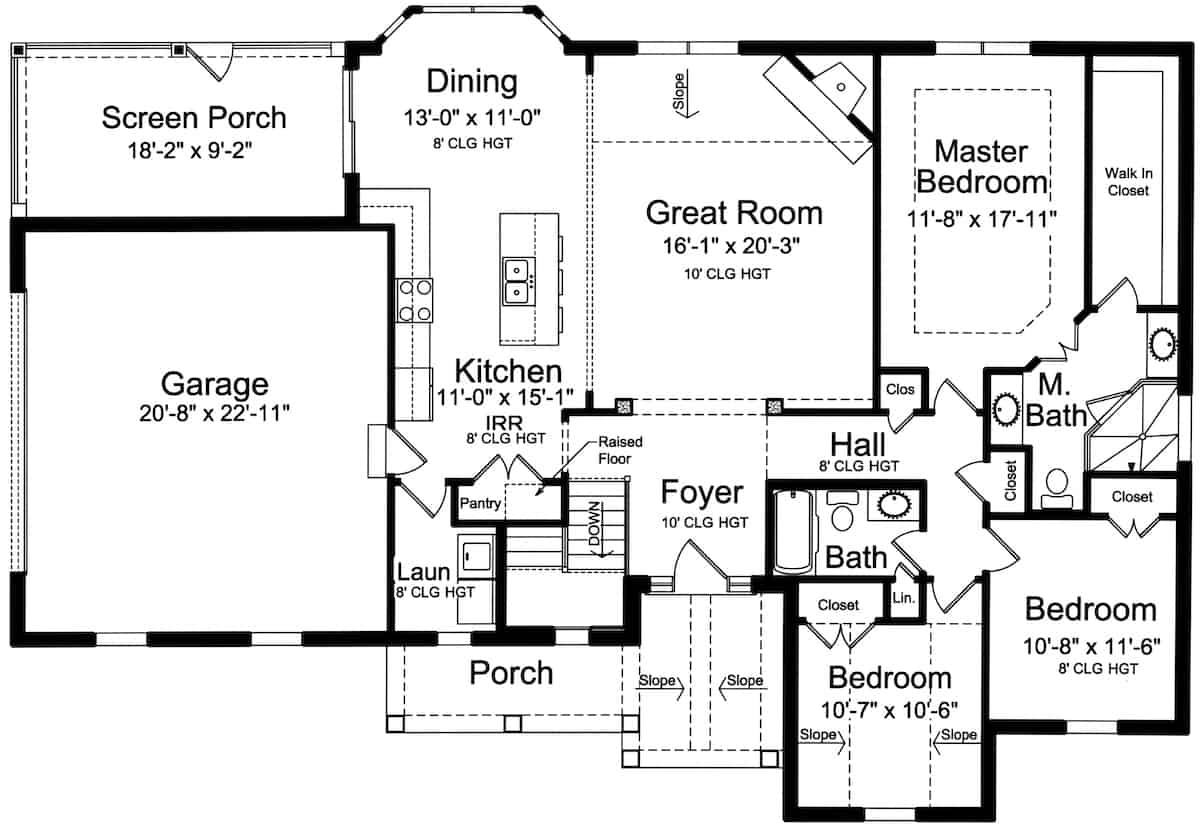Main Level of Ranch Plan #169-1193