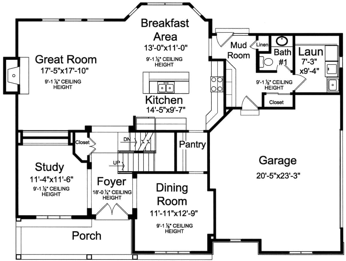 Main Level of Farmhouse Plan #169-1194