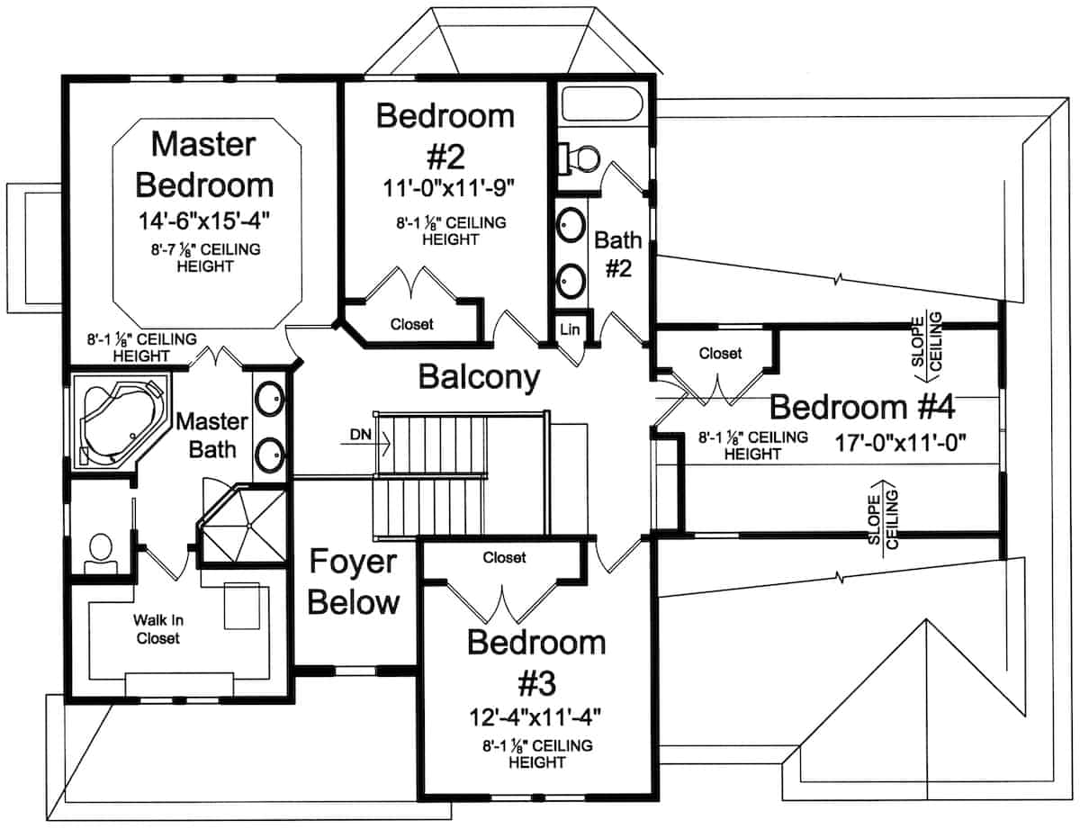 Upper Level of Farmhouse Plan #169-1194