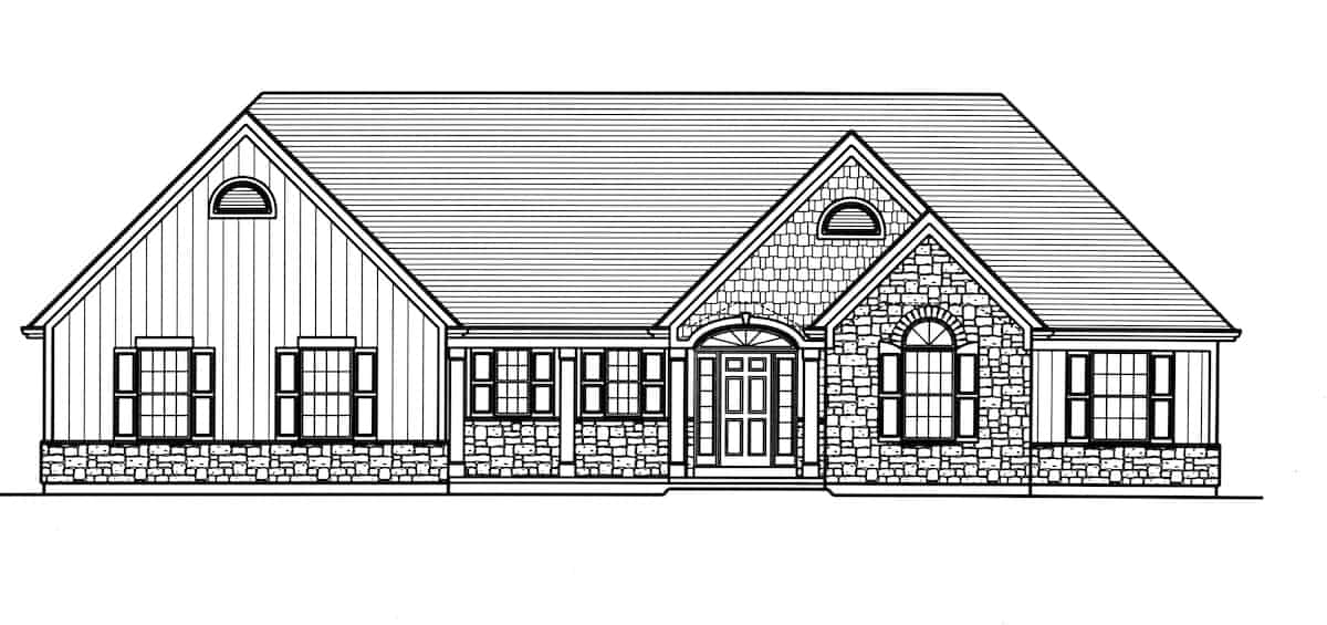 Home Plan Front Elevation of this 3-Bedroom,1706 Sq Ft Plan -169-1195