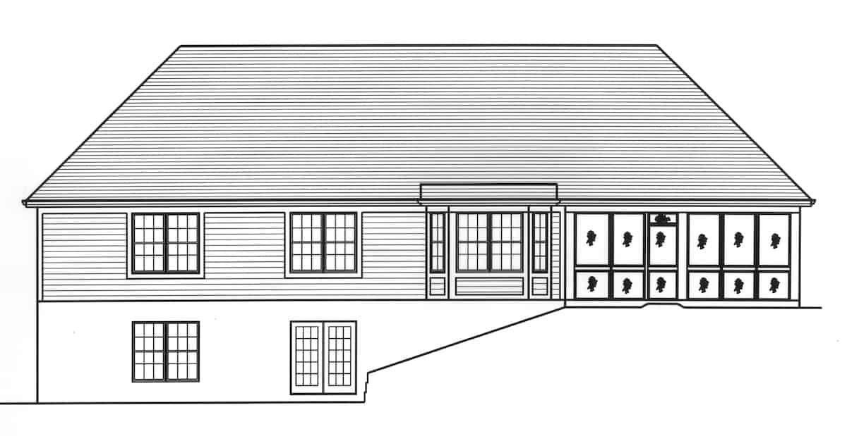 Home Plan Rear Elevation of this 3-Bedroom,1706 Sq Ft Plan -169-1195