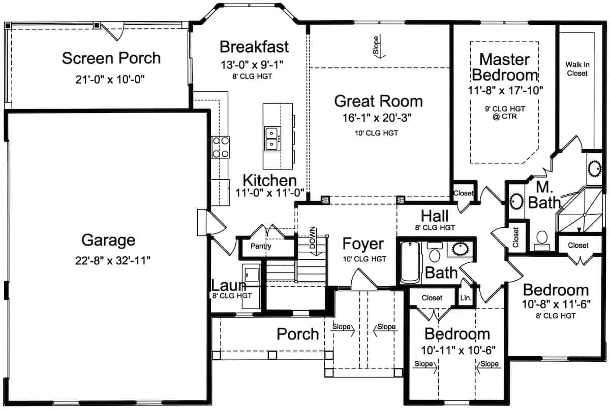 Main Level of Ranch Plan #169-1195