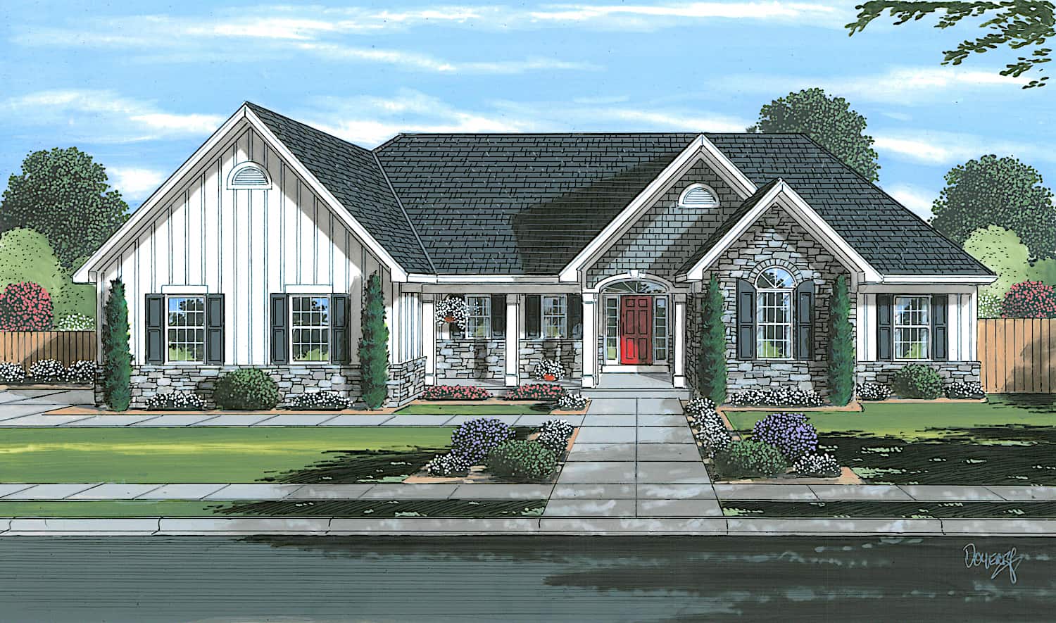European Cottage style home design (ThePlanCollection: Plan #169-1195)