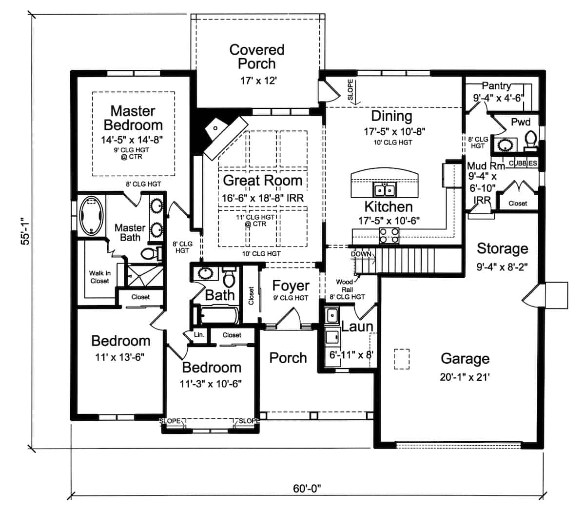 Main Level of Acadian Plan #169-1196