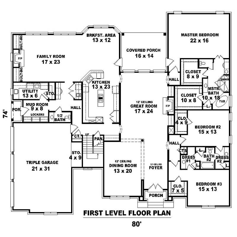 Floor Plan First Story of Southern Plan #170-1000