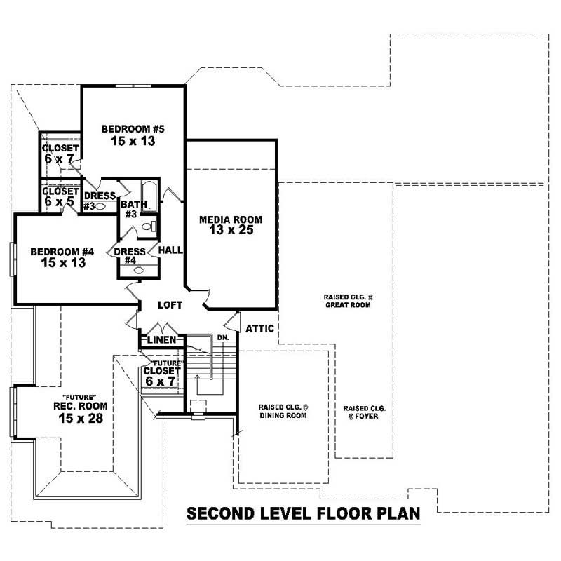 Floor Plan Second Story of Southern Plan #170-1000