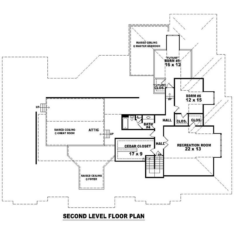 Floor Plan Second Story of Southern Plan #170-1001