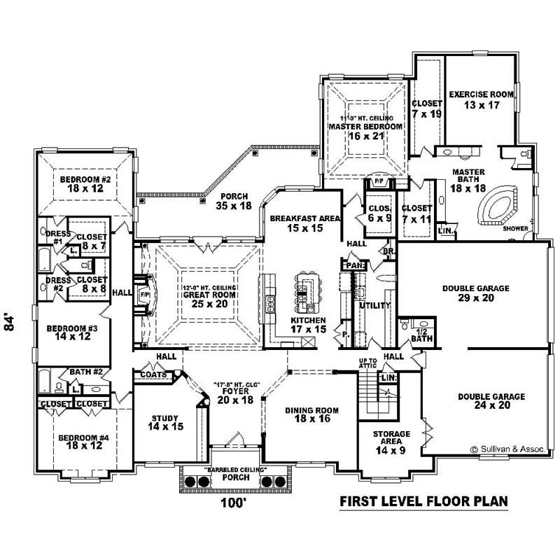 Floor Plan First Story of Southern Plan #170-1003