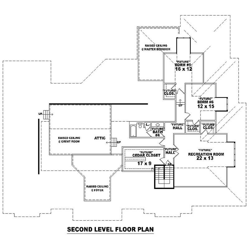 Floor Plan Second Story of Southern Plan #170-1003