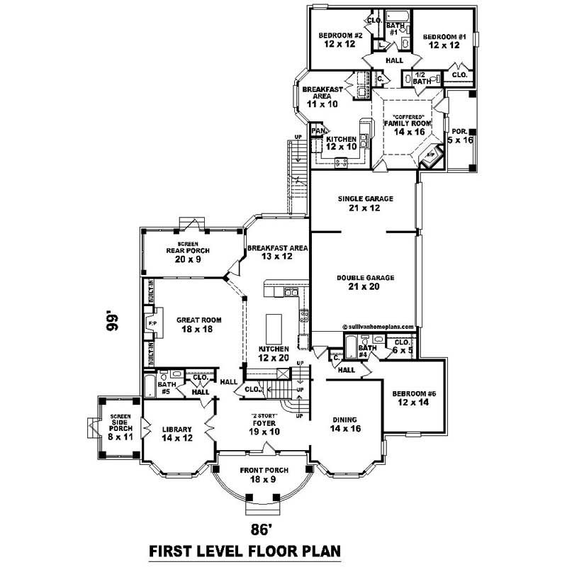 Floor Plan First Story of Southern Plan #170-1004