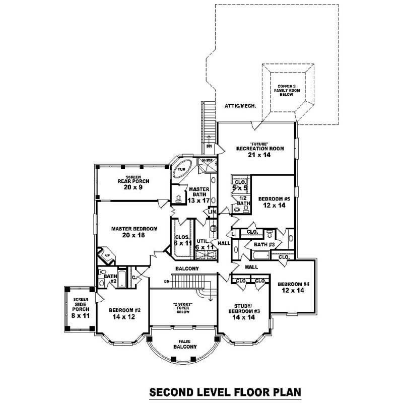 Floor Plan Second Story of Southern Plan #170-1004