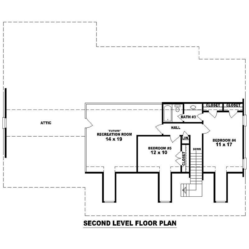 Floor Plan Second Story of Southern Plan #170-1005
